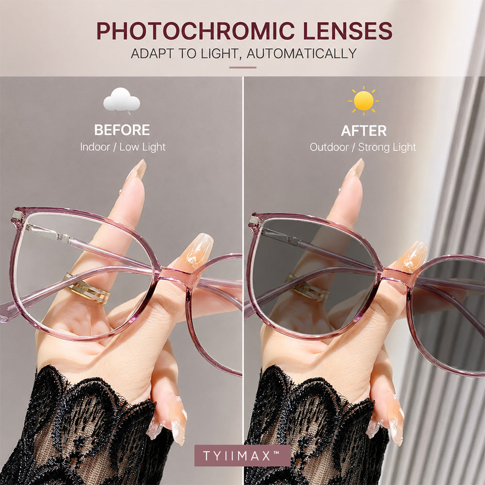 🕶️ Oversized Fashion Prescription Glasses – Trendy Photochromic Lenses with Blue Light Blocking ✨