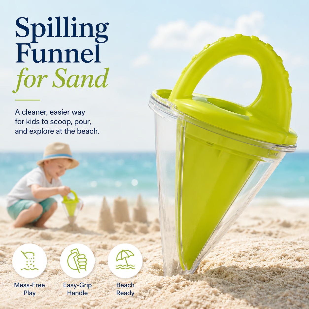 🏖️ Kids Beach Sand Funnel Toy – Transparent Sand Scoop & Shell Collector for Outdoor Summer Play
