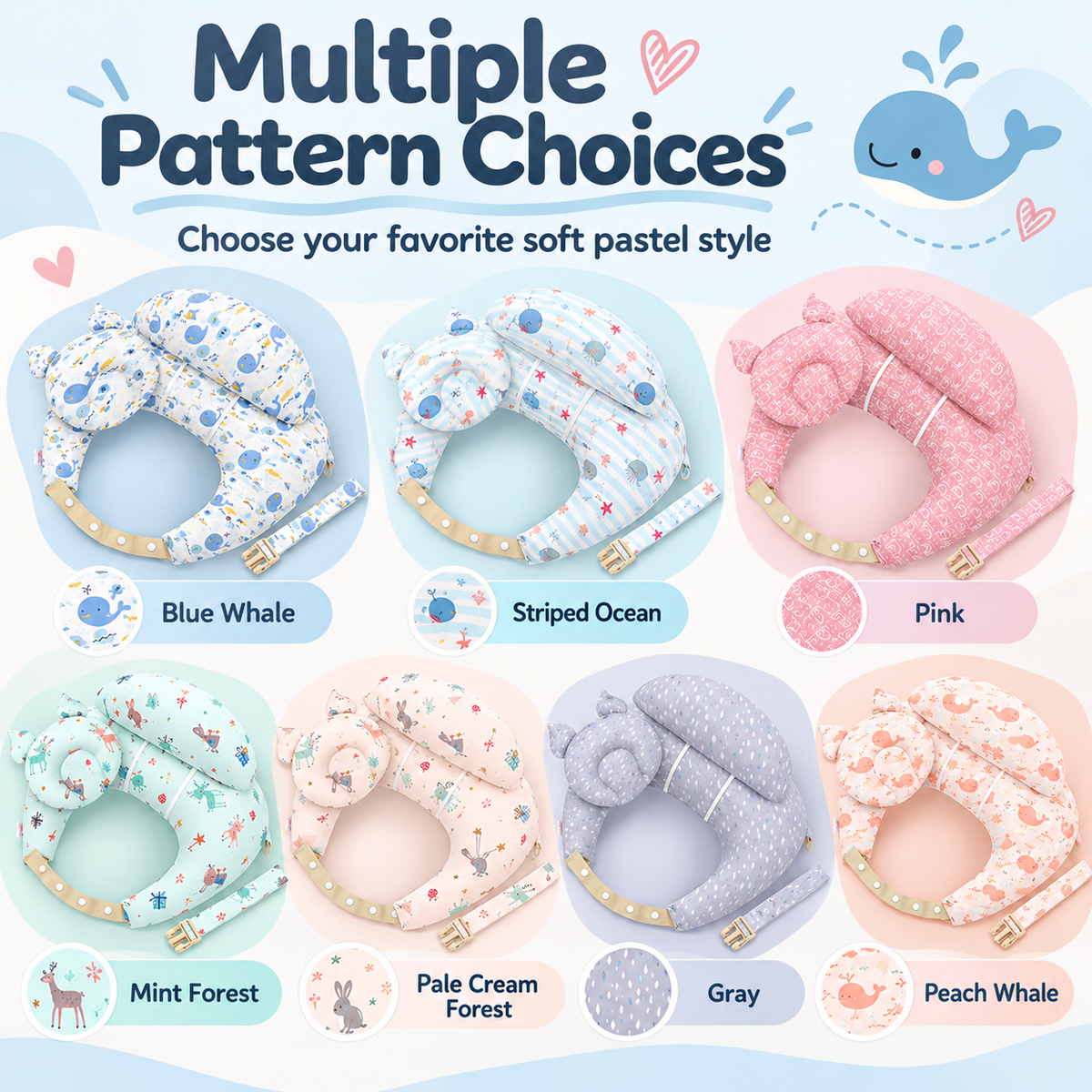 👶 Ergonomic Nursing Pillow 🍼 Hands-Free Feeding Cushion with Adjustable Strap & Baby Pillow