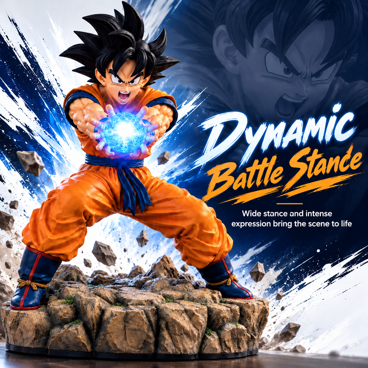 ⚡ Epic Energy Battle Figure – Dynamic Collectible Statue with Glowing Power Effect & Rocky Display Base