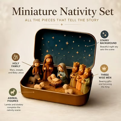 Religious Pocket-Size Mini Nativity Scene Set with Storage Box