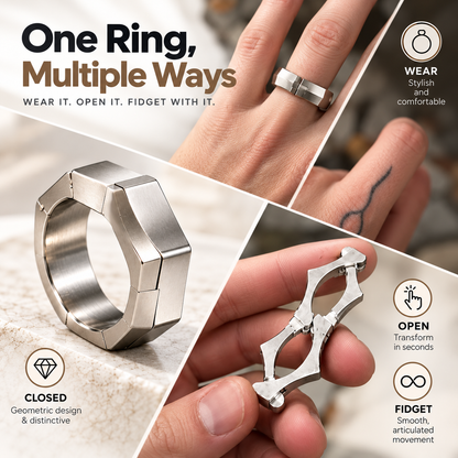 💍 Transformable Geometric Fidget Ring ✨ Wear It, Open It & Fidget Anywhere