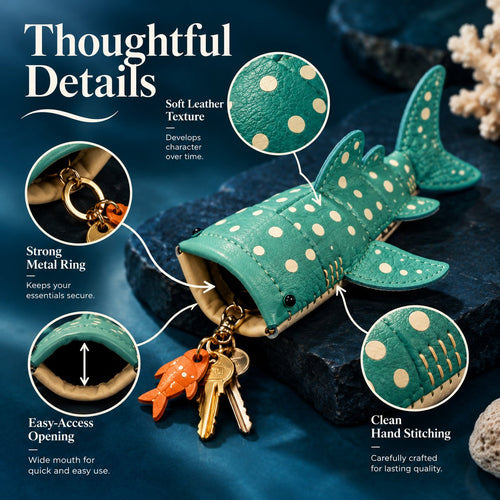 ✂️ Premium Leather Whale Shark Coin Purse | Hand-Stitched Ocean Key Holder