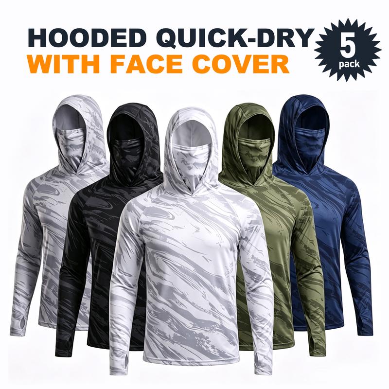 Men's Quick-Dry Tactical Hoodie with Face Covering (5-Pack)
