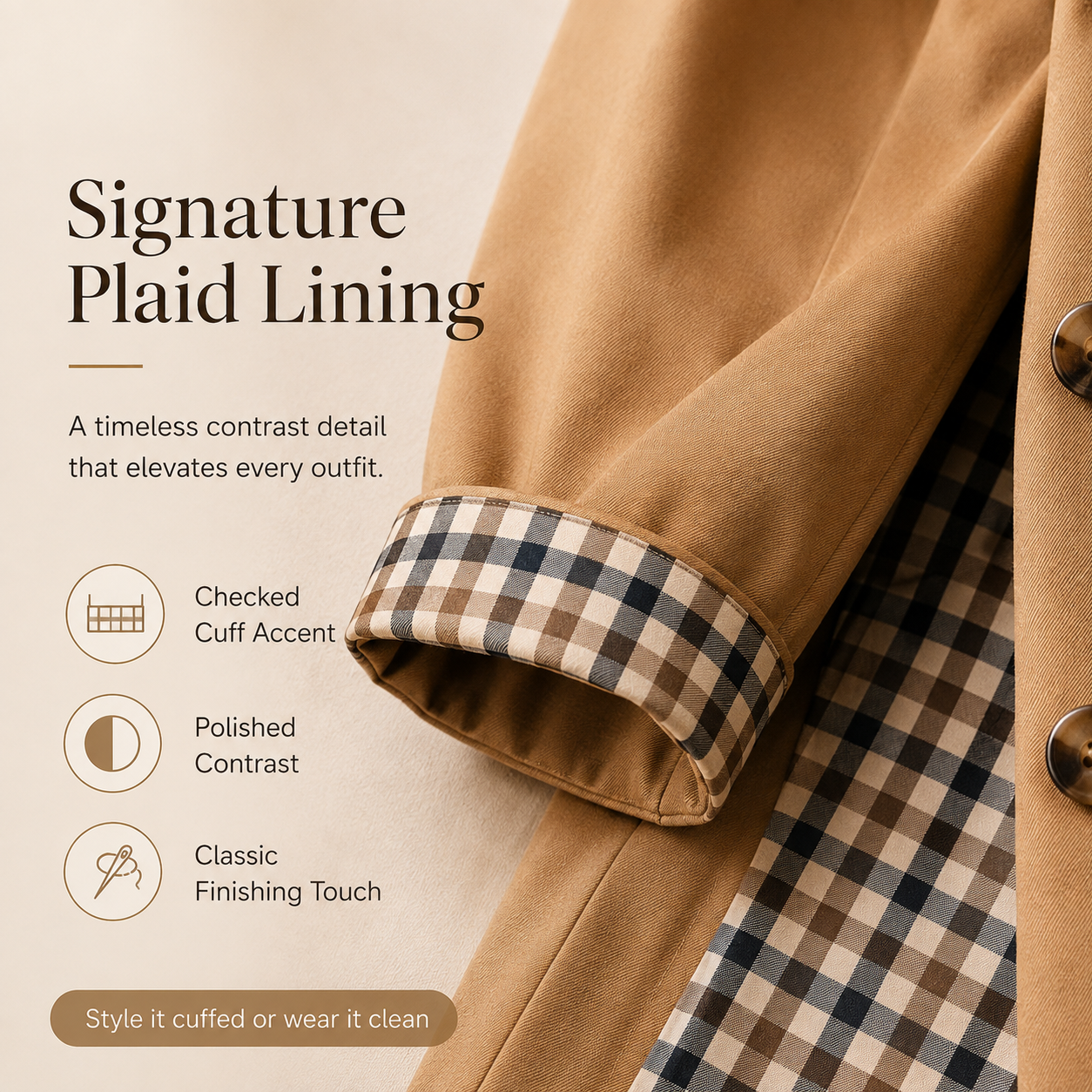 Women's Cropped Trench Coat – Relaxed Fit Jacket with Plaid Lining | 7 Colors