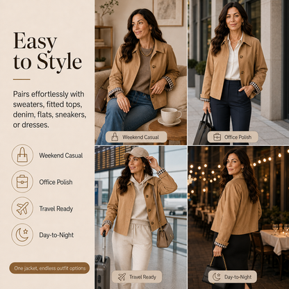 Women's Cropped Trench Coat – Relaxed Fit Jacket with Plaid Lining | 7 Colors