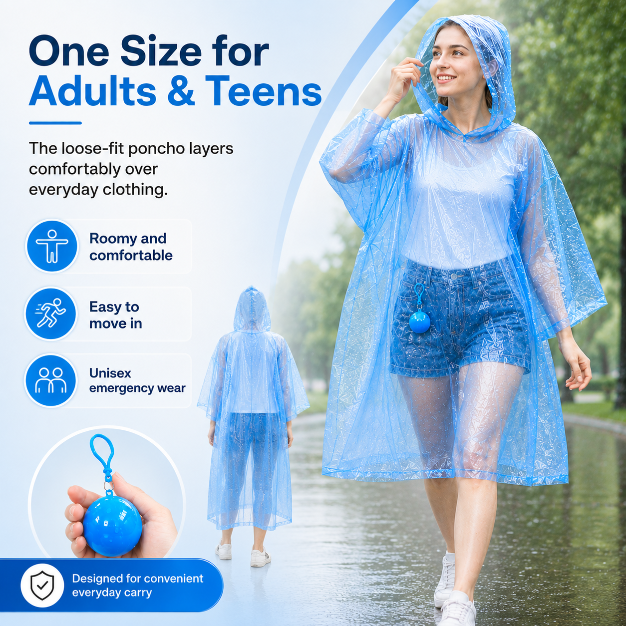 Portable Rain Poncho Ball – Waterproof Hooded Raincoat with Clip-On Case | 2, 4 & 6 Pack