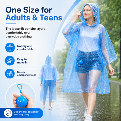 Portable Rain Poncho Ball – Waterproof Hooded Raincoat with Clip-On Case | 2, 4 & 6 Pack