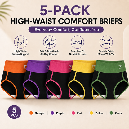 5-Pack High-Waist Seamless Panties – Smooth Tummy Support & All-Day Comfort