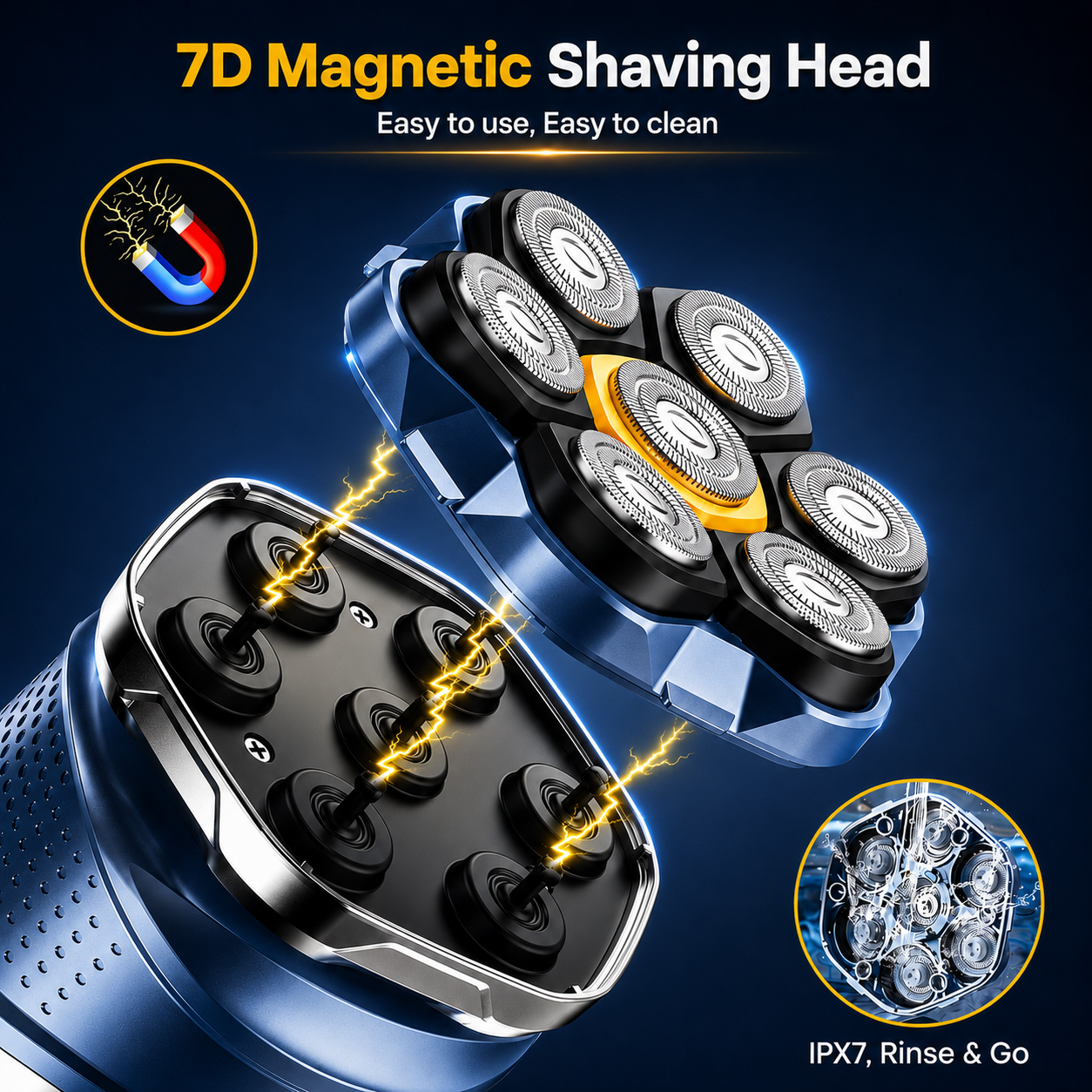 7D Electric Head Shaver for Men | Wet & Dry Rotary Razor