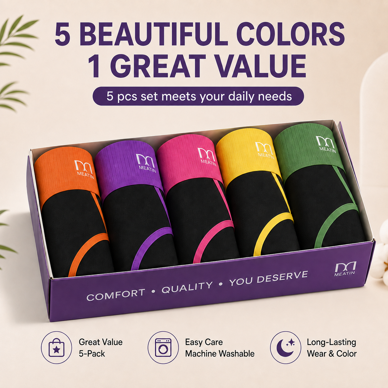 5-Pack High-Waist Seamless Panties – Smooth Tummy Support & All-Day Comfort