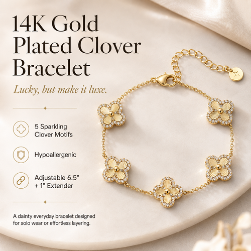 14K Gold-Plated Four-Leaf Clover Bracelet – Lucky Charm Jewelry for Women