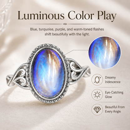 Vintage Rainbow Moonstone Ring – Oval Cabochon Filigree Jewelry for Women