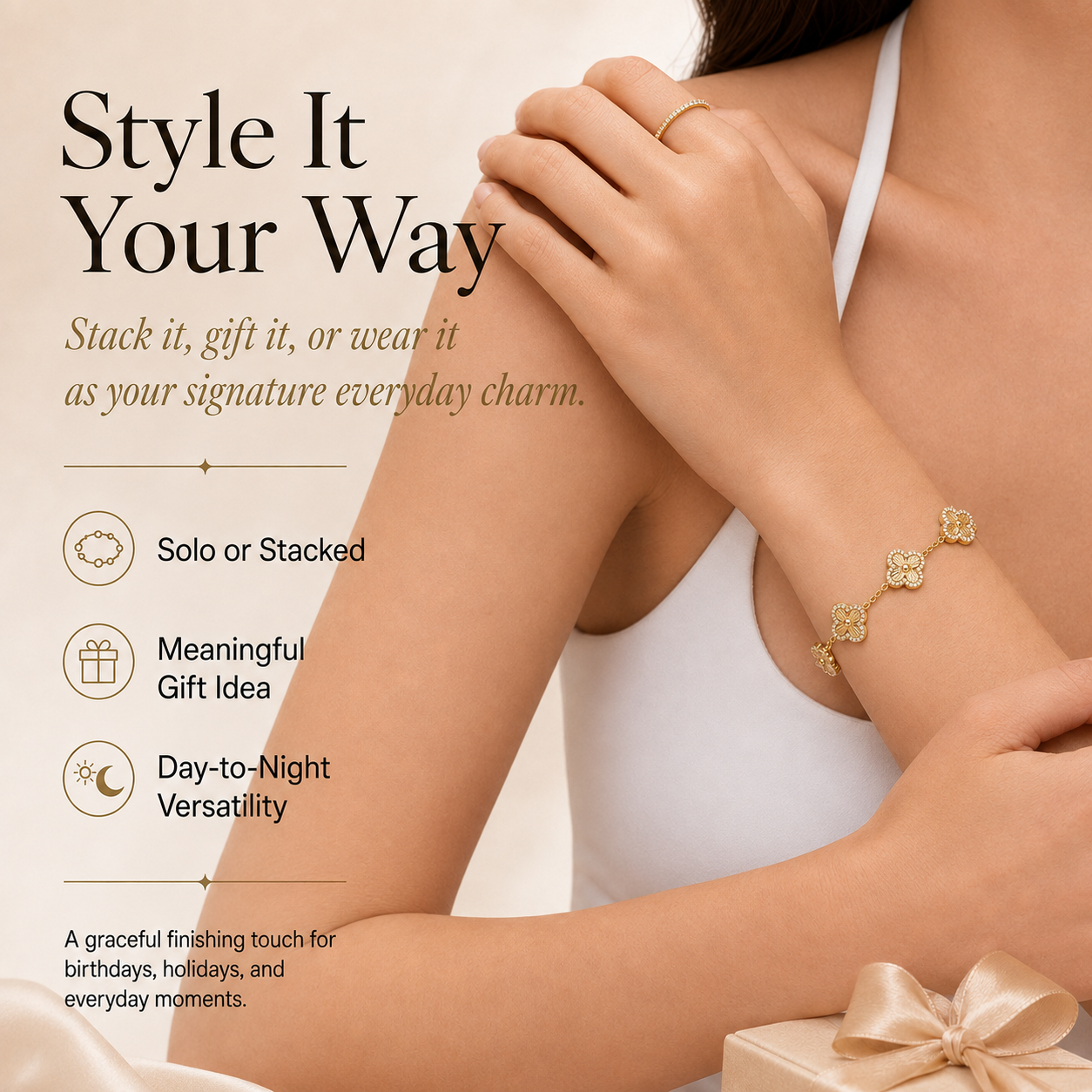 14K Gold-Plated Four-Leaf Clover Bracelet – Lucky Charm Jewelry for Women