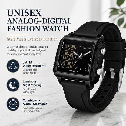 Analog-Digital Sport Watch – Waterproof, Luminous & Multi-Function