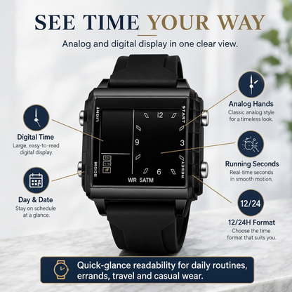 Analog-Digital Sport Watch – Waterproof, Luminous & Multi-Function