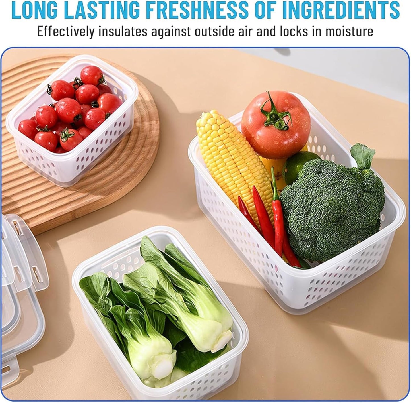 🍓3PCS Leakproof Produce Storage Bins With Removable Colander 💧