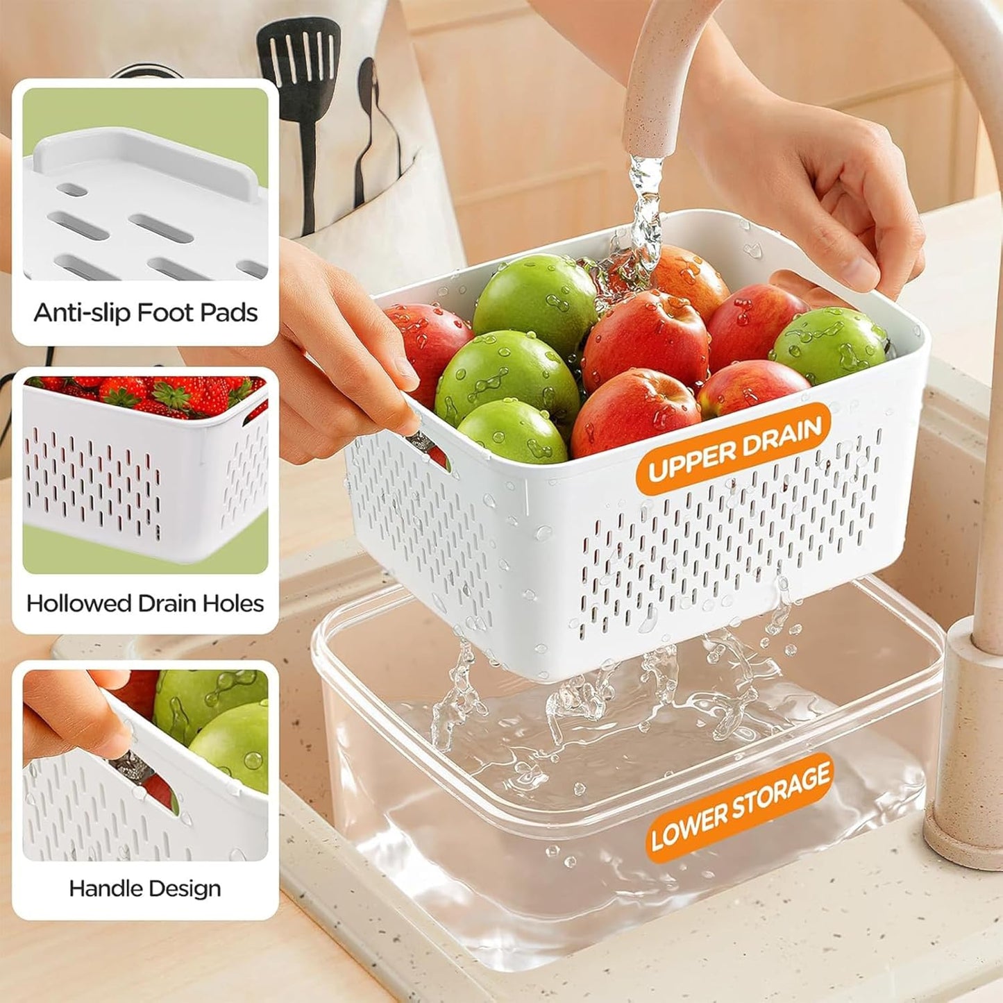 🍓3PCS Leakproof Produce Storage Bins With Removable Colander 💧