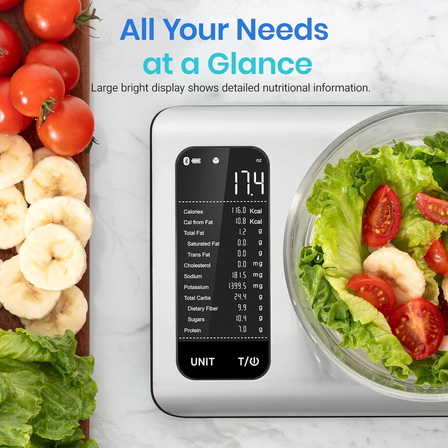 📱AI Smart Food Nutrition Kitchen Scale, Digital Grams and Ounces for Weight Loss