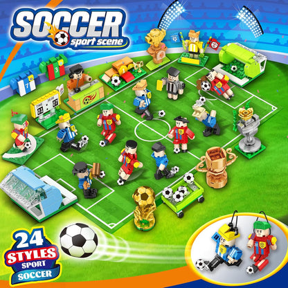 2026 World Cup Soccer Building Blocks Advent Calendar - 24 Pack Mystery Blind Box Toy Set with 10 Figures, Playable Field & Keychains (712 PCS)