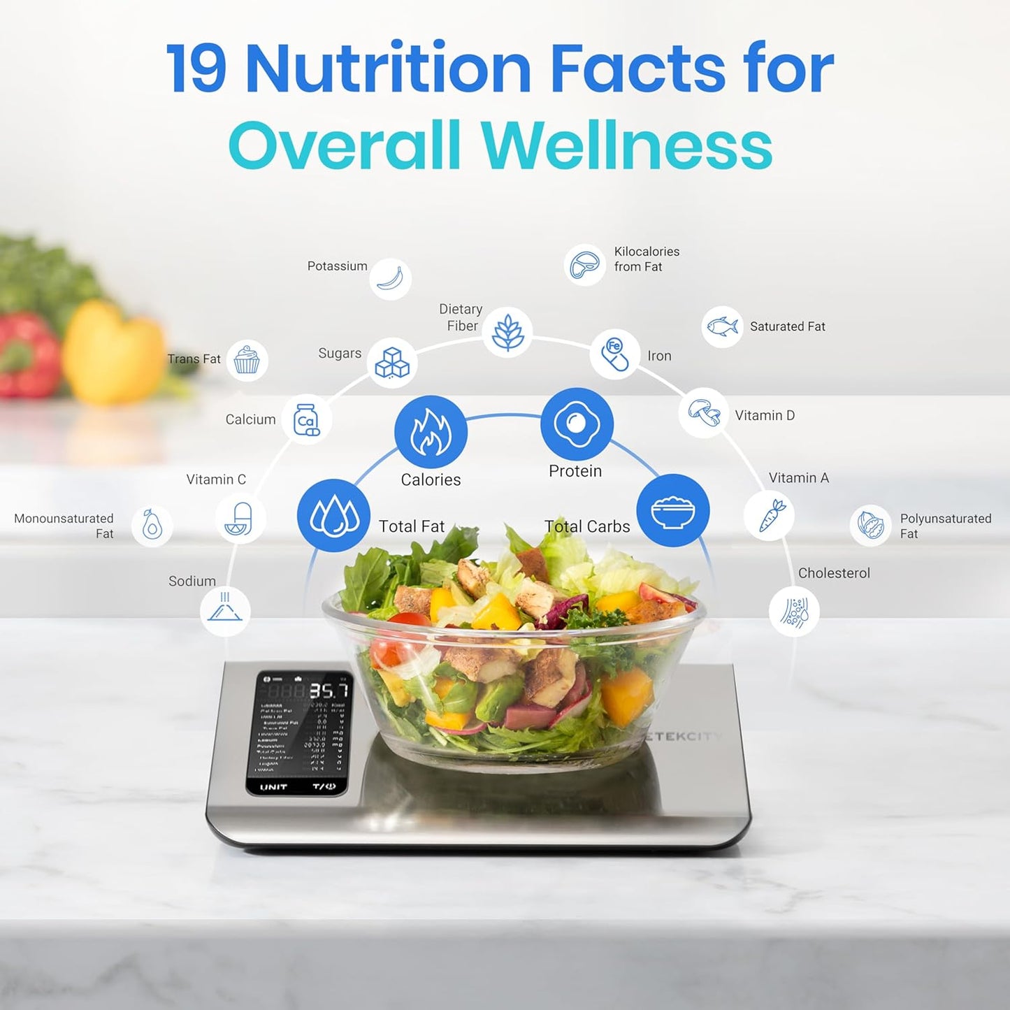 📱AI Smart Food Nutrition Kitchen Scale, Digital Grams and Ounces for Weight Loss
