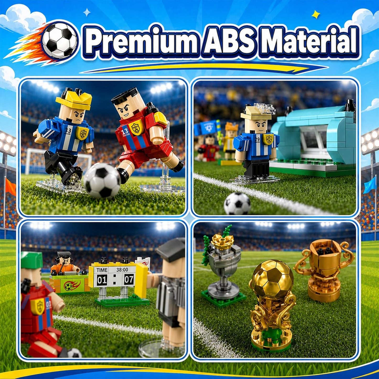 2026 World Cup Soccer Building Blocks Advent Calendar - 24 Pack Mystery Blind Box Toy Set with 10 Figures, Playable Field & Keychains (712 PCS)