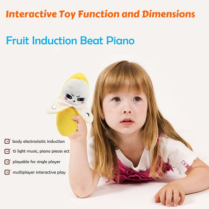 Interactive Banana Sensing Piano Plush Toy – 9" Bio-Electric Induction Musical Fruit Stuffed Animal, Multiplayer Animated Rhythm Toy for Toddlers & Parties