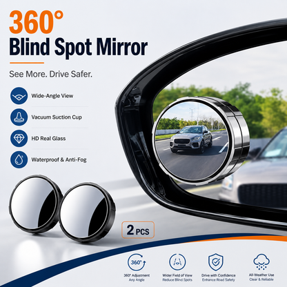 2-Pack Blind Spot Mirrors – 360° Adjustable Wide-Angle Rearview Safety Mirrors