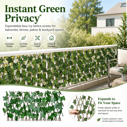 Expandable Ivy Privacy Fence – Retractable Green Lattice Screen for Patio & Garden
