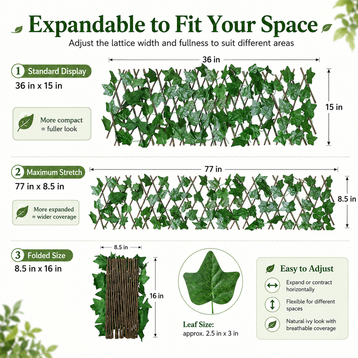 Expandable Ivy Privacy Fence – Retractable Green Lattice Screen for Patio & Garden