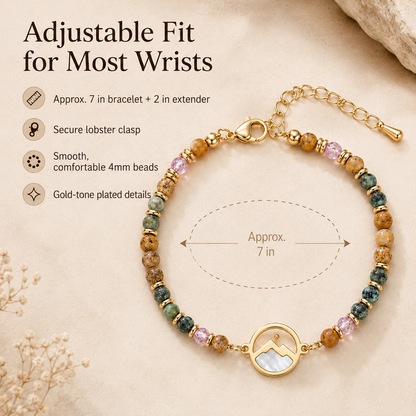 Women's Mustard Seed Gemstone Bracelet – Inspirational Mountain Charm, Adjustable Beaded Faith Bracelet