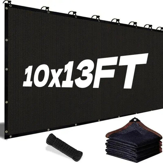 🎖️90% Blackout Cloth (Black) - 10 x 13ft UV-Resistant Shade Net with Reinforced Rivets,