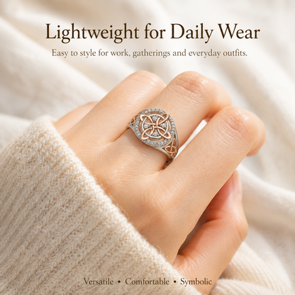 Two-Tone Celtic Knot Ring | Rose Gold & Silver Statement Ring with Sparkling Halo