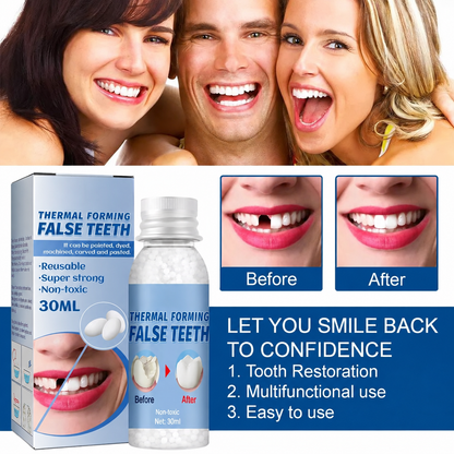Hot melt adhesive denture beads for temporary restoration of missing or broken teeth | Filling alternatives