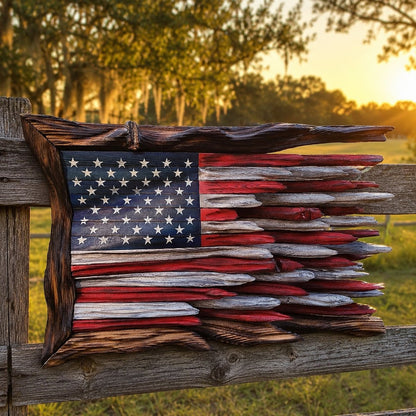 🔥Last Day 49% OFF - 3D Rustic American Flag Wall Decor — Rough Wood Texture, Raised American Pride