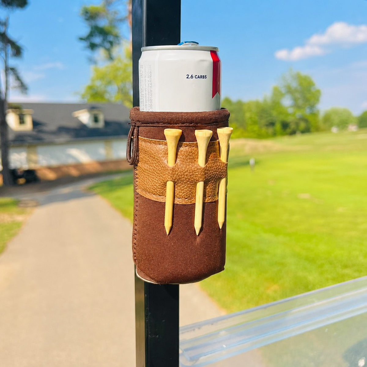 Golf Caddie Drink Holder with Magnetic Attachment All-in-One Golf Koozie with 3 Tees Slots , Ball Marker Slot & Dual Storage Pockets