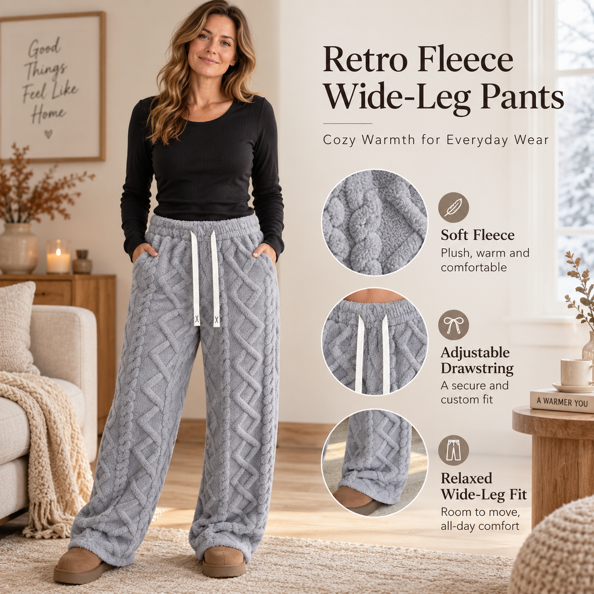 🔥 BESTSELLER | 6PCS $24.99 | Women's Retro Fleece Wide-Leg Pants