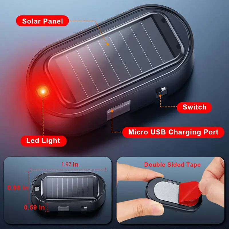 💥Solar Powered Fake Car Alarm Light, Auto Light Sensor LED Simulated Security Warning Flashing Light