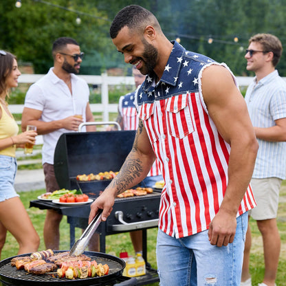⚡Hot Sales 49% OFF🔥Men's American Flag Denim Vest - 4th of July Patriotic Casual Sleeveless Jacket