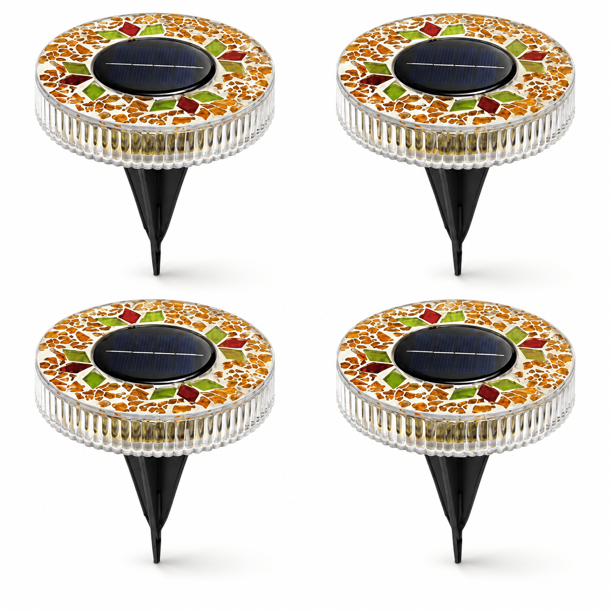 Mosaic Solar Disk Lights - Waterproof In-Ground Outdoor Garden Glass Decorative Lighting for Pathway, Yard, Patio & Walkway