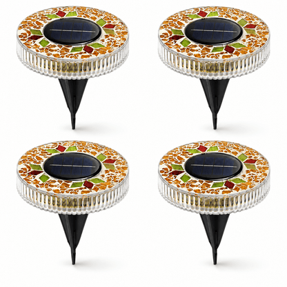 Mosaic Solar Disk Lights - Waterproof In-Ground Outdoor Garden Glass Decorative Lighting for Pathway, Yard, Patio & Walkway