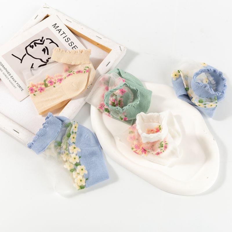 🌸5 Pairs Womens Sheer Floral Mesh Ankle Socks