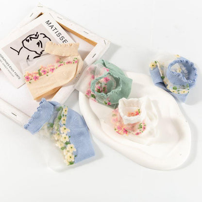 🌸5 Pairs Womens Sheer Floral Mesh Ankle Socks