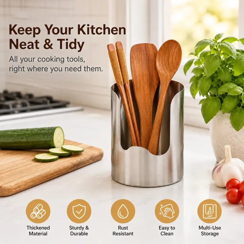 ✨LAST DAY 49% OFF 🍴Stainless Steel Utensil Organizer | Keep Your Kitchen Counter Clean & Stylish