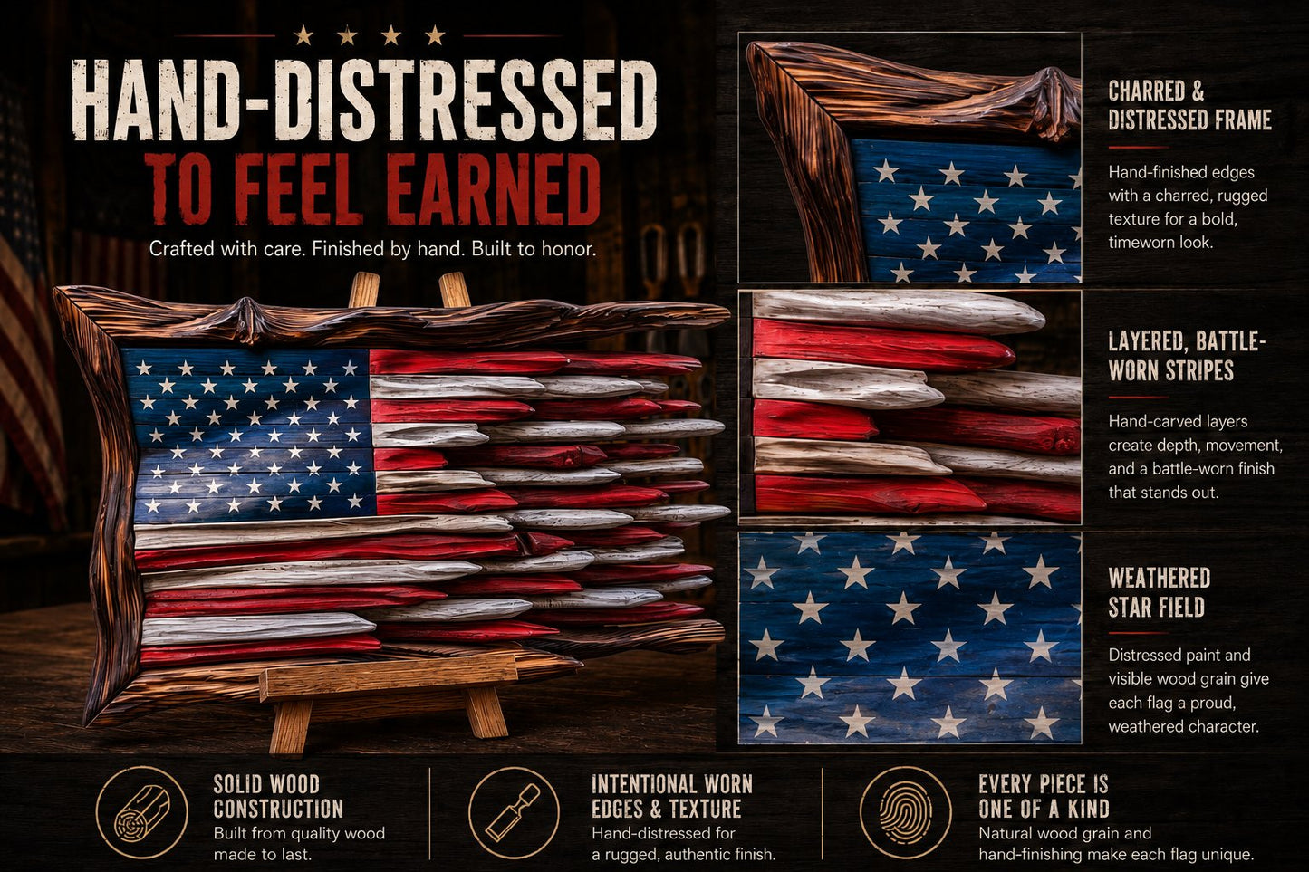 🔥Father’s Day 49% OFF - 🇺🇸 Battle Worn Wooden Flag | Handcrafted Patriotic Wall Art by Veteran