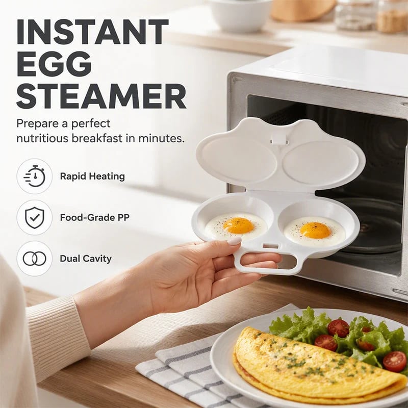 🥳2026 HOT SALE🥳💞50K+ SOLD! 🥗🎁Microwave Egg Poacher——Dual‑cavity, non‑stick & easy clean. Healthier than frying – stock up & save! 🏠✅