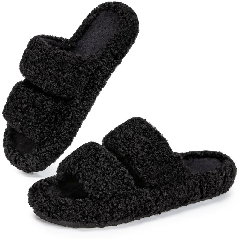 Women's Fuzzy Open-Toe Slippers