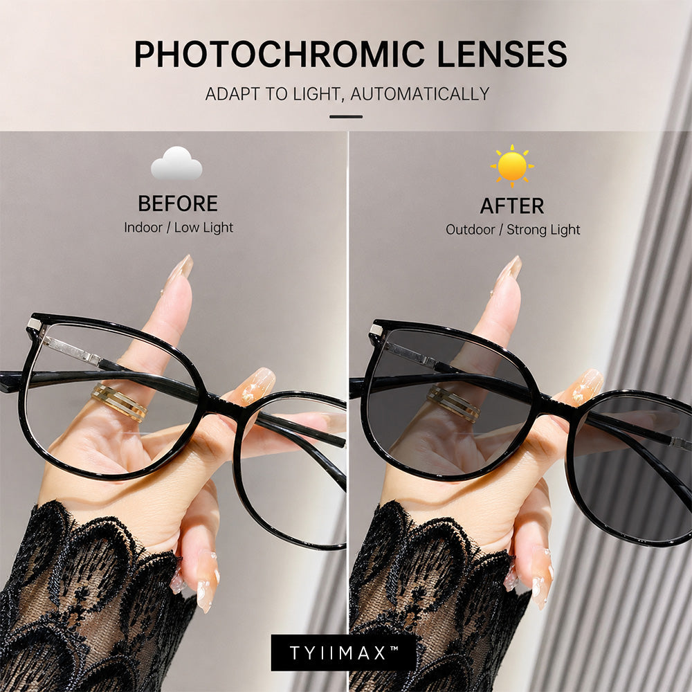 🕶️ Oversized Fashion Prescription Glasses – Trendy Photochromic Lenses with Blue Light Blocking ✨
