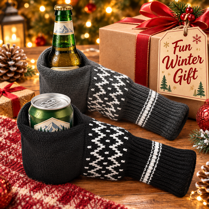 ❄️ Nordic Knit Beer Mitten 🍺 Universal Thermal Beverage Glove for Beer Bottles & Cans
