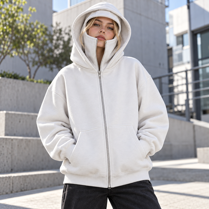 Full Zip Face Mask Hoodie - Premium Fleece Lined Hooded Sweatshirt, Trendy Y2K Streetwear Jacket for Spring & Fall 🧥
